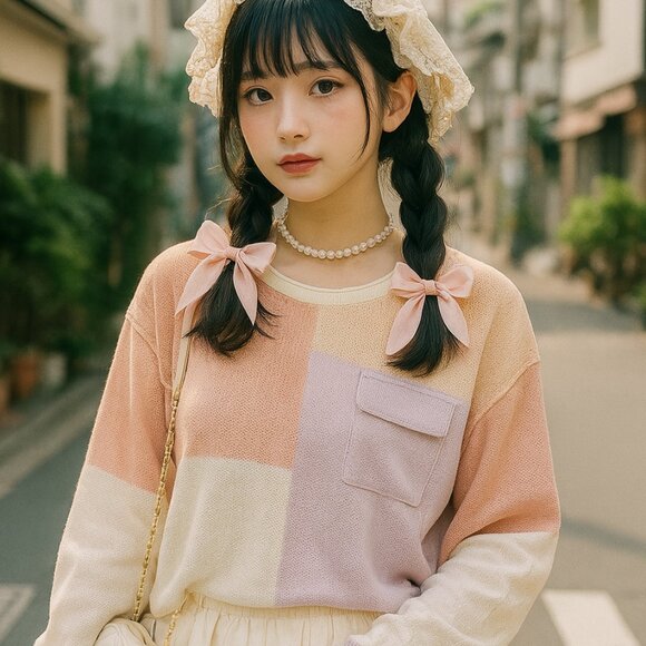 1.4.3. Story by Line Up Tops - 143 Story by Lineup Color Block Sweater Pastel Shades Soft Girl Coquette, M
